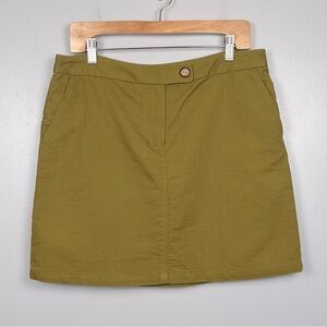 Vanessa Virginia Anthropologie olive green 100% cotton mini skirt, size US 10.